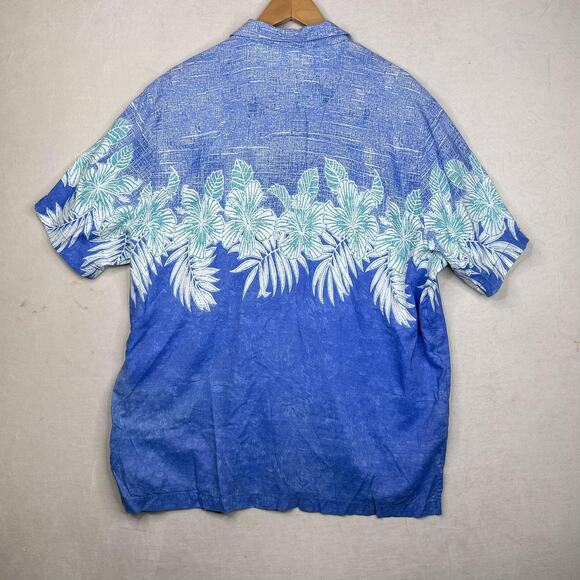 Tommy Bahama Shirt Mens XL Blue Aloha Hawaiian Palm Leaf Button Front Tencel - Picture 2 of 7